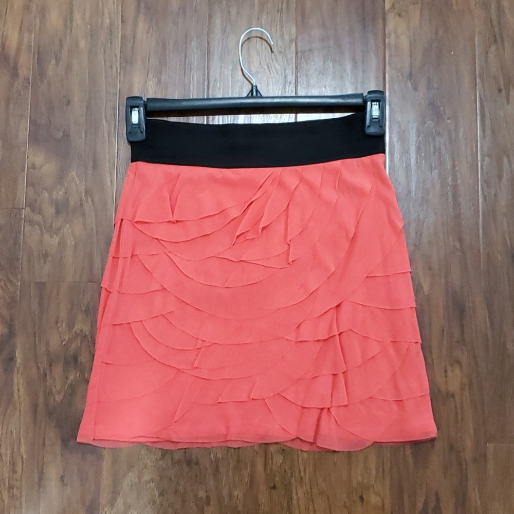 Express mesh layered mini skirt, salmon color